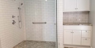 new tiles in shower and behind counters gaithersburg md